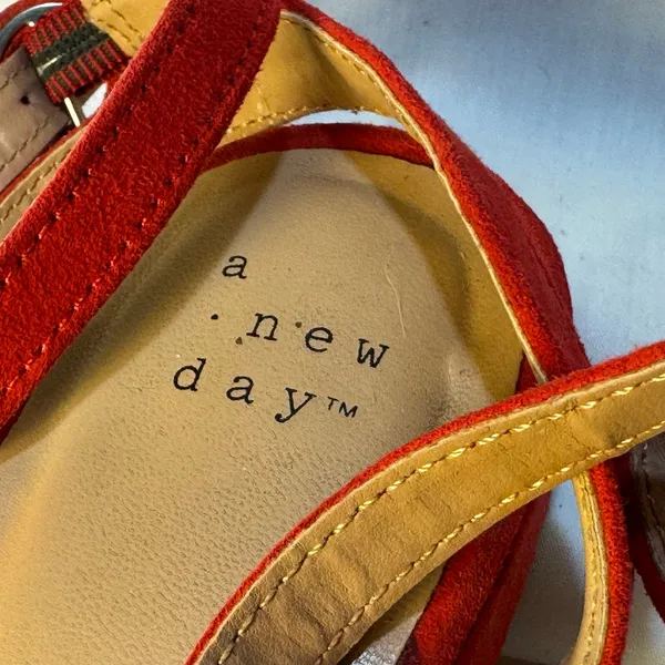 Womens A New Day Red Sandals Size 6 Low Block Ankle Strap Everyday Event Summer - Image 4