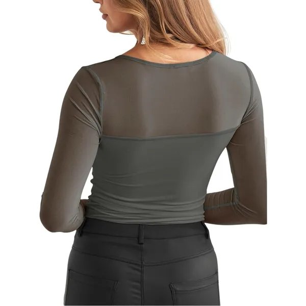 NWT REORIA Women’s Sheer‎ Mesh Long Sleeve Front Twist Knot Ruched Top - Large - Image 3