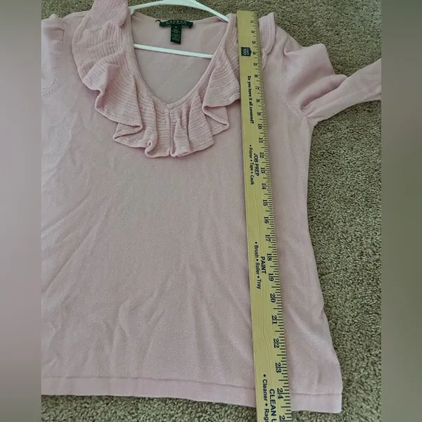 Lauren Ralph Lauren Pink Ruffle Collar Blouse Top Size Medium Preppy Workwear - Image 9