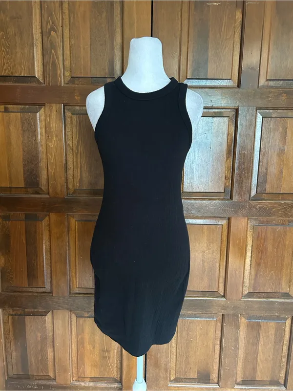 SO Black Ribbed Sleeveless Tank Mini Dress Womens Size XS Bodycon Crew Neck Knit - Image 2