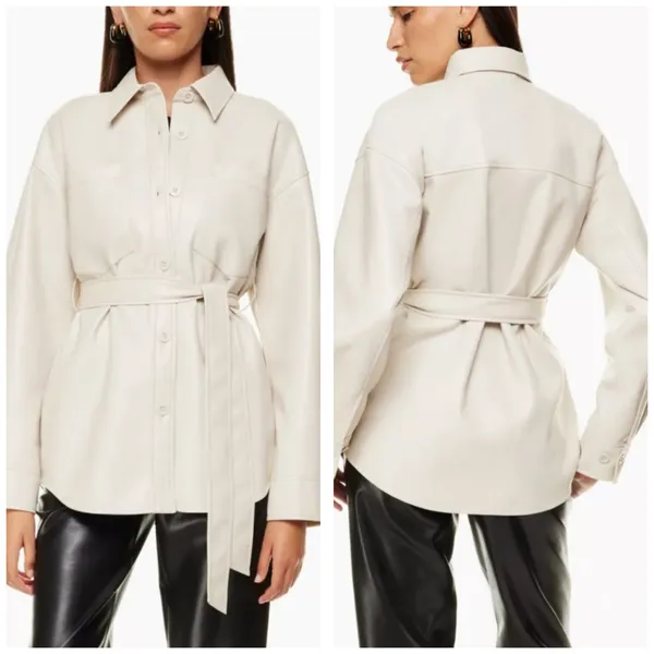 Aritzia Babaton Ava Jacket Vegan Leather Matte Pearl Belted Coat Size XS - Image 2