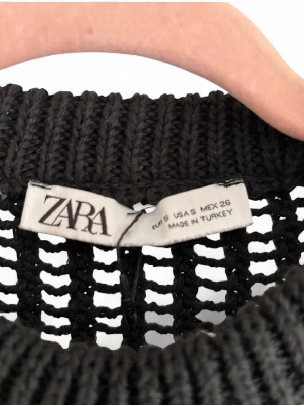 Zara Black Open-Knit Top Crochet Vest Cropped Layering Casual Women’s Size Small - Image 3