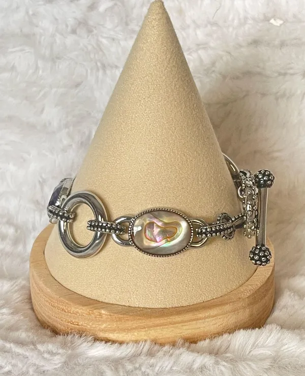 Signed Lia Sophia Toggle Bracelet – Abalone & Purple 7.5” - Image 3