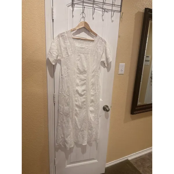 ZARA LONG DRESS SQUARE NECK GAUZE EMBROIDERED LACE Dress SZ XS - Image 6
