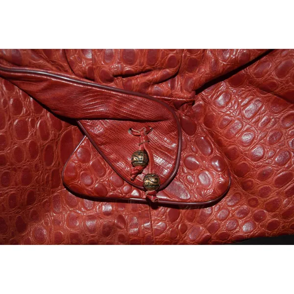 Vintage Shoulder Bag Women OS Red Good Faux Crocodile Embossed Slouch Hobo Retro - Image 5