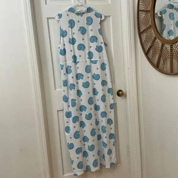 Zip Code Nautilus Shell Maxi Dress XL 100% Cotton Nautical Coastal Resort VTG - Image 3