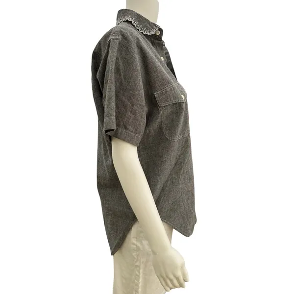 Vintage 1980s JG Hook Grey Denim Short Sleeve Top Medium - Image 3