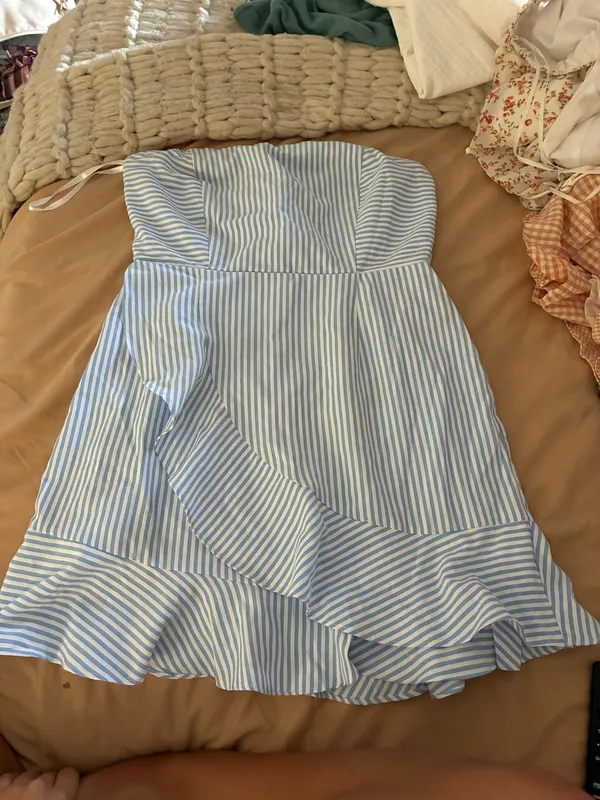 superdown Rosalie Ruffle Blue Stripe Dress - Image 2