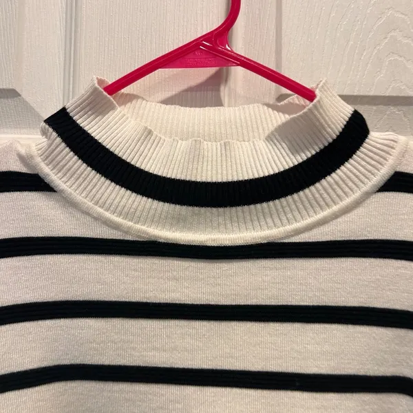 Rachel Zoe Womens Large White Black Striped Mock Neck Ribbed Cuff Sweater French - Image 2