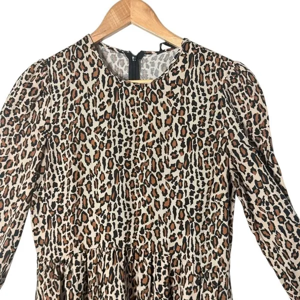ZARA Leopard Print Babydoll Mini Dress Size S Skater Brown Animal Print Indie - Image 6