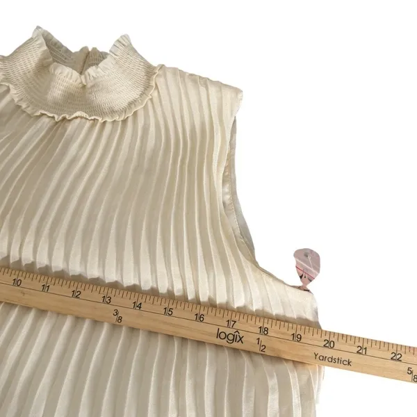 Nanette Lepore Pleated Mock Neck Blouse Ivory Sleeveless Top Womens M Read - Image 10