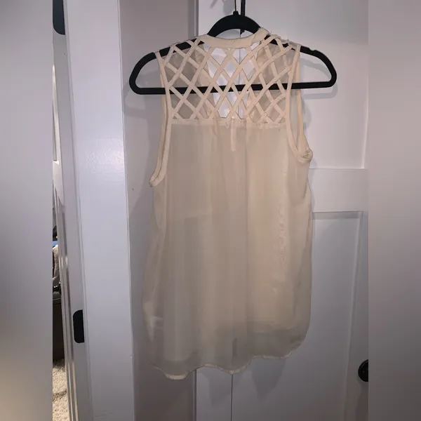 Kirra Sheer Tank Off-White w Criss-Cross Detailing - Image 4