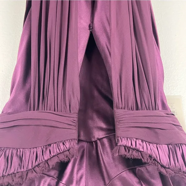 BADGLEY MISCHKA 100% Silk Burgundy Embellished Bodice Shoulder Cover Dress 6 - Image 16