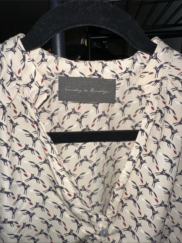 Anthropologie Cream Patterned Long-Sleeve Blouse- Sundays in Brooklyn - Image 4