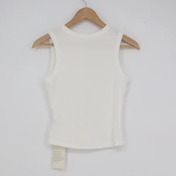 Matunana Womens Ribbed Tank Top White Button Back Sleeveless Crew Neck Small NEW - Image 5