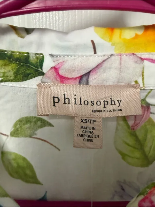 Philosophy Multicolor Floral Button-Front Short Sleeve Shirt - Image 3