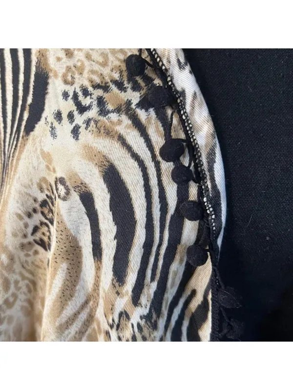 American Vintage Vintage Y2K Print Zebra Leopard Pom Pom Shawl Wrap Kimono Cover Up One Size 🤎 - Image 2