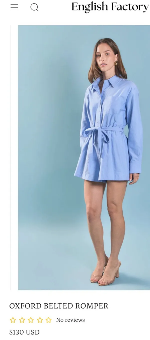 Powder Blue Oxford Belted Romper - Image 4
