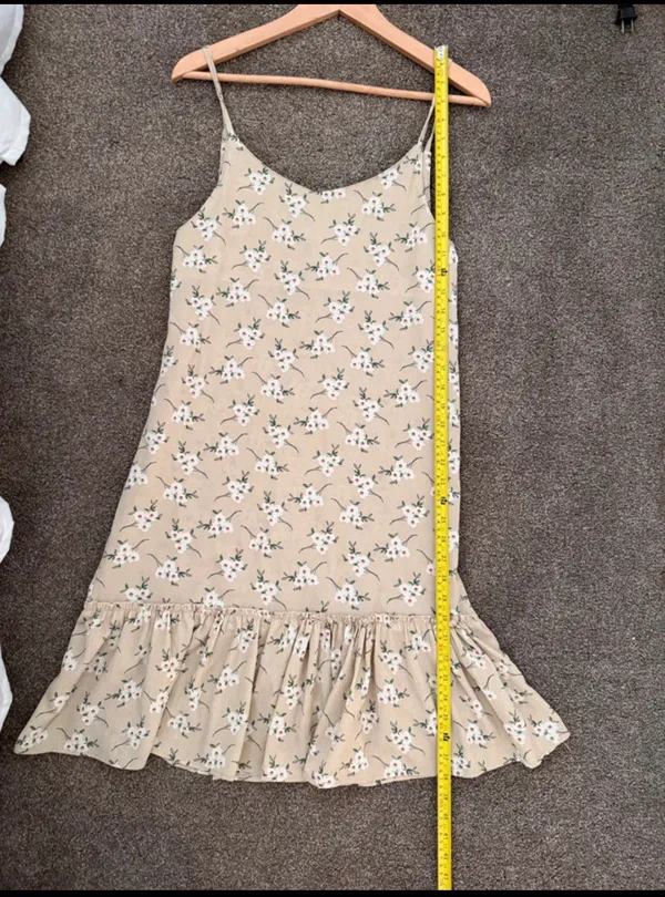 Beige Floral Slip Dress with Ruffle Hem - Image 2