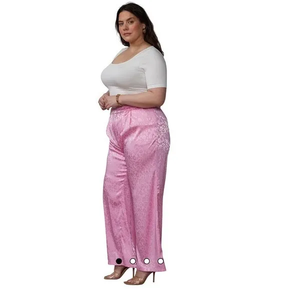 NY & C 2X Pink Leopard Print High Waist Wide Leg‎ Dressy Pants - Image 2