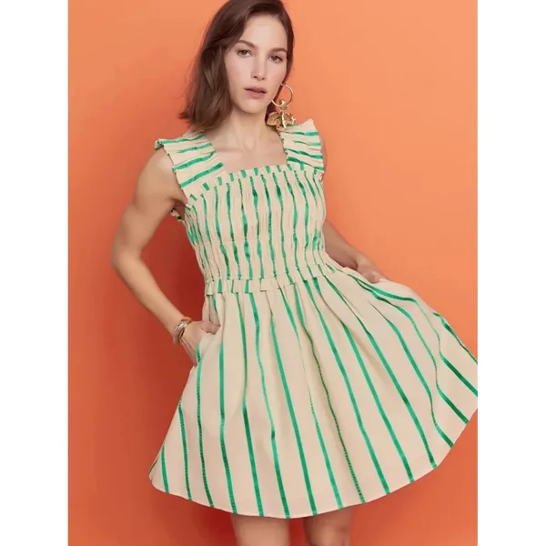 English Factory Stripe Smocked Mini Dress - Image 3