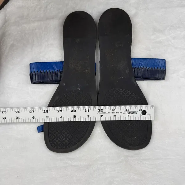 Tory Burch Blue Woven Leather‎ Toe Ring Slide Flat Sandals Womens 8.5 Estimated - Image 10
