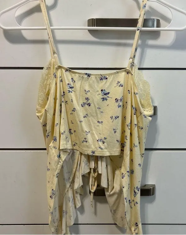 Urban Outfitters Cream Floral Tie Front Top - Image 3