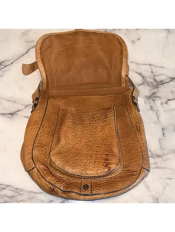 Patricia Nash Pebbled Leather Barcelona Saddle Bag Brown Handbag Crossbody Boho - Image 2