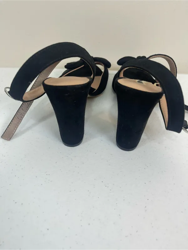 Madden Girl Black Suede Floral Open-Toe Slingback Heels - Image 4