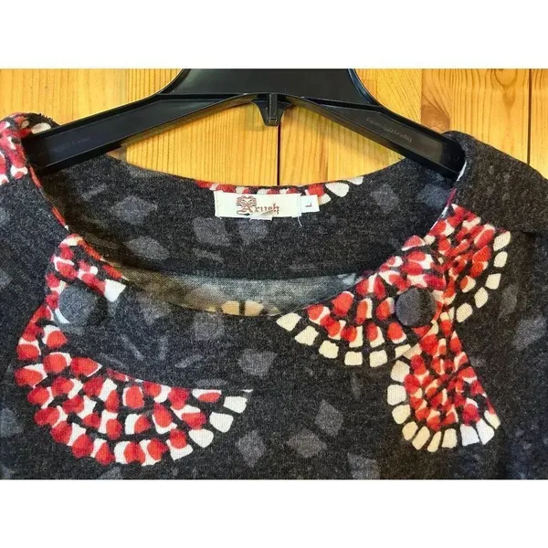 Aryeh Black Red White Gray 3/4 Sleeve Moroccan Sweater Dress Size Large (8803) - Image 2