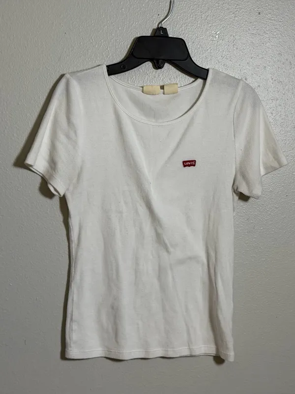 Levi's Women's Ribbed Minimalist White Perfect Crewneck Short-Sleeve Tee size S‎ - Image 2