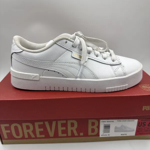 PUMA Court Sneaker, White, Women's Casual Low Top Leather Shoes Size 6.5 - Image 9