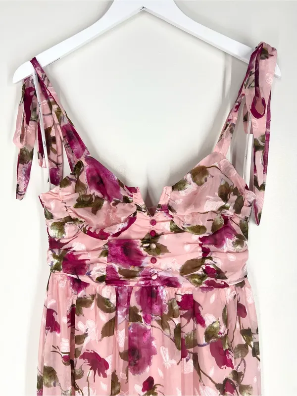 Lulu’s Pink Floral Tie-Shoulder Midi Dress - Image 8