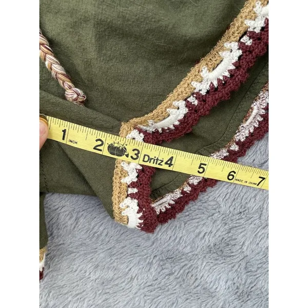 Free People Coastal Cruise Olive Green Crochet Trim Boho Pull On Shorts S/M NWT - Image 16