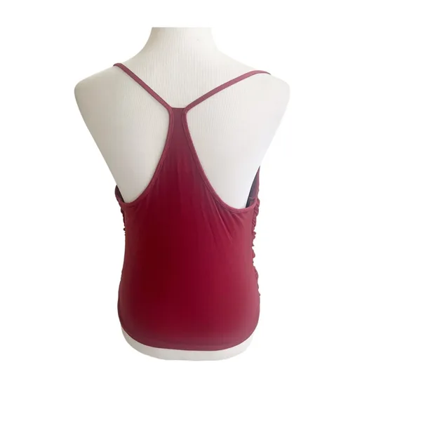 Anthropologie Tank Top Women's Medium Maroon Ruched Racerback Romantic Party - Image 2