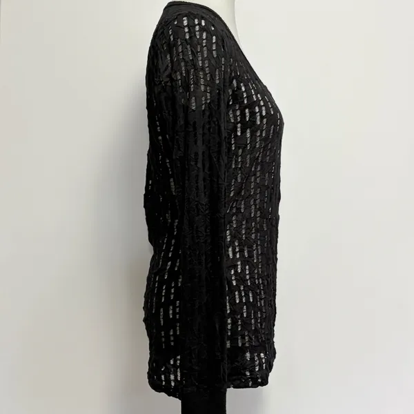 BKE Long Sleeve Top XL Black V-Neck Open Knit Distressed Textured Goth Punk - Image 4