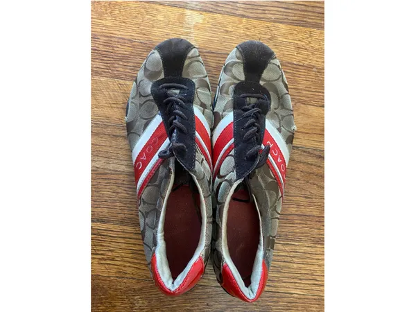 Coach Jayme Signature C Sneakers Brown Red Logo Low Top Lace Up Y2K Collectible - Image 5