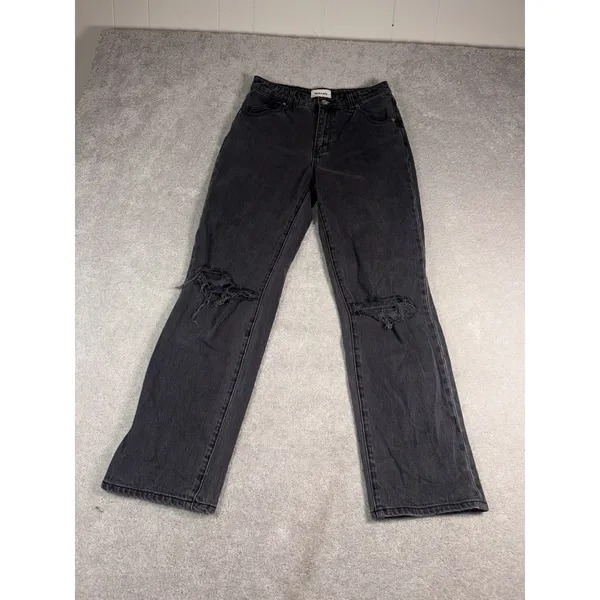 Rollas Jeans Womens 28 Black Denim Original High Rise Straight Distressed - Image 3
