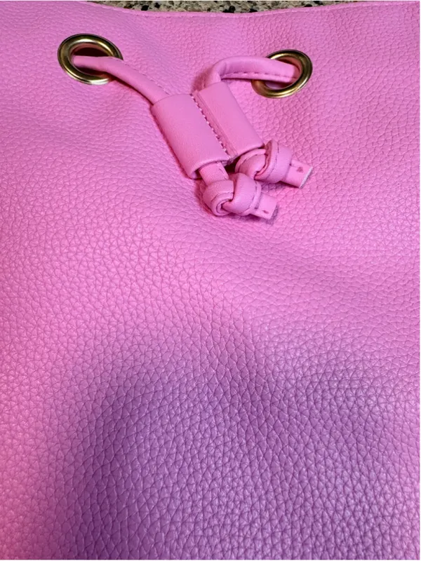 Juicy Viva La Juicy Gold Couture Bucket Bag with Guitar Strap, NWT Pink/White - Image 8