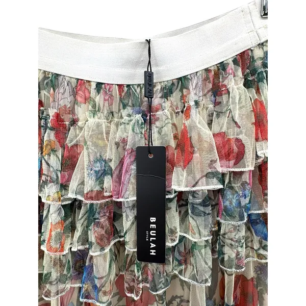 Beulah Style‎ Floral Mesh Tiered Ruffle Skirt L NWT Romantic Cottagecore - Image 5