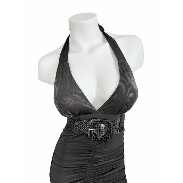 joyce leslie halter bodycon mini dress xxsmall deep-V y2k goth cyber 90s Vintage - Image 5