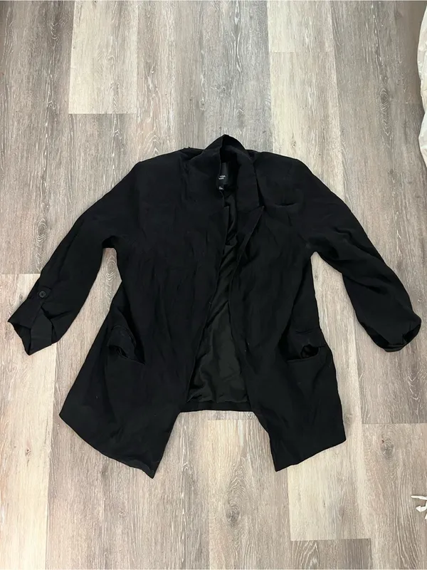 Simply Vera Wang Womens XL Black Draped Open Front Boyfriend Blazer 3/4 Sleeve - Image 2
