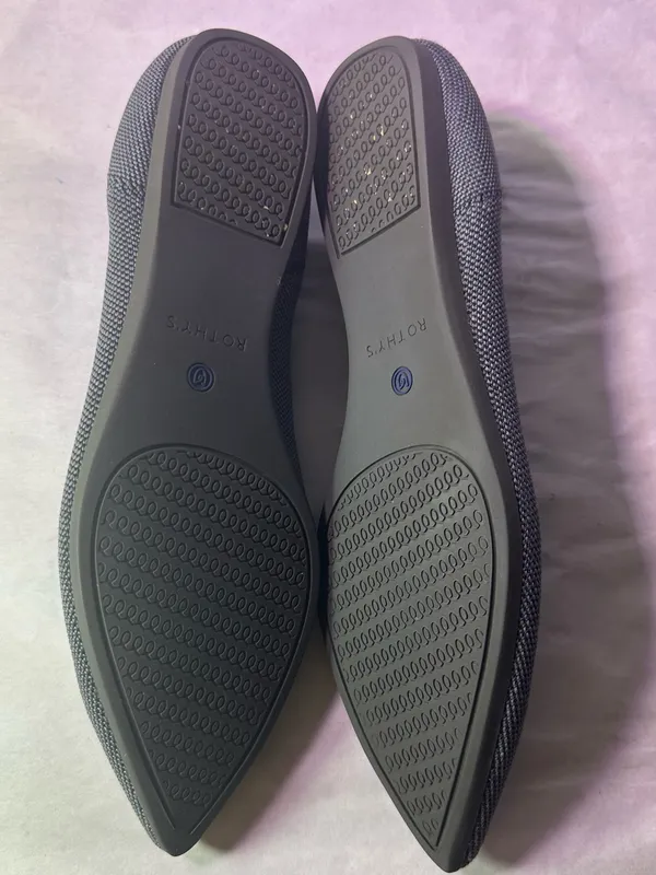 Rothy's Gray Pointed Toe Knit Ballet Flats with Blue Lining - Image 8