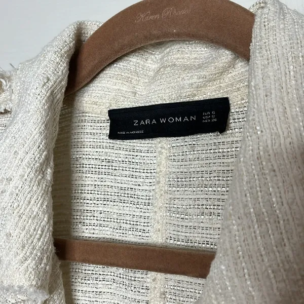 Zara Cream Tweed Long Cardigan Small - Image 4