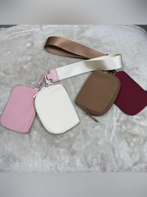 Pink & Cream Mini Zip Pouch Set with Wrist Strap - Image 3