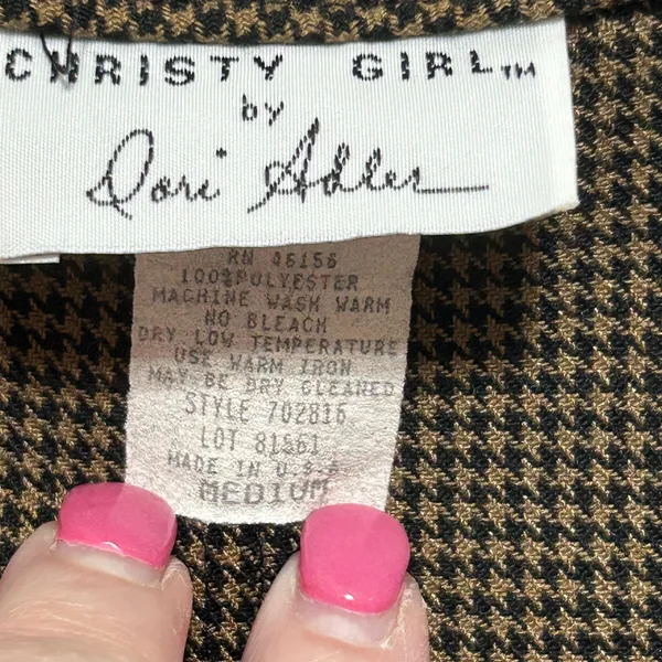 Vintage Christy Girl Dark Academia Cottage Jumper M Brown Houndstooth Pockets - Image 5