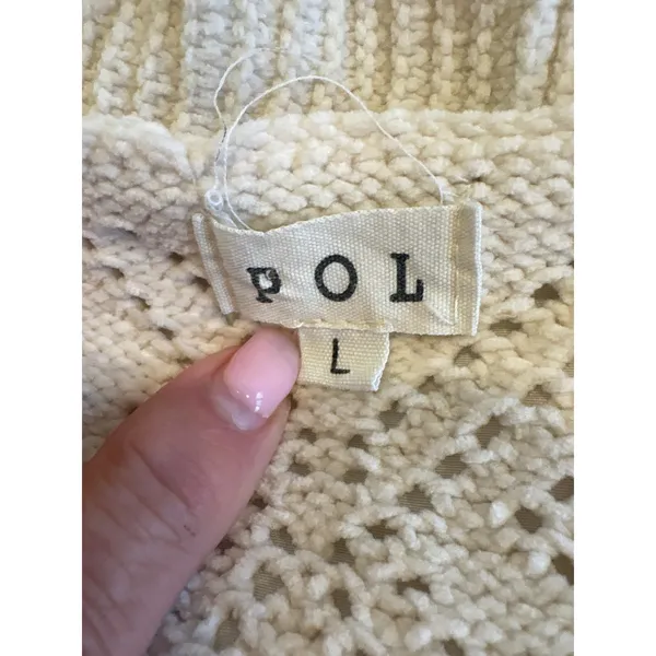 POL Women Cream Pointelle Knit BoHo Cardigan Crochet Granny Square Sleeve Large - Image 7