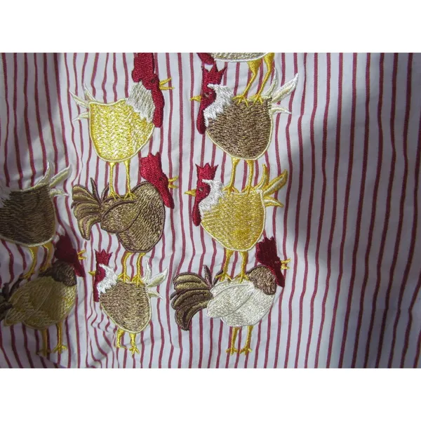 Vintage Bechamel Petites Shirt PL Red‎ White Pinstripe Rooster Embroidered - Image 8