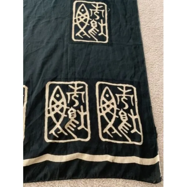 Fabric Souvenir Rectangle Beach Boho Hippy Fish Black Tan Symbols 3.5ft … - Image 2