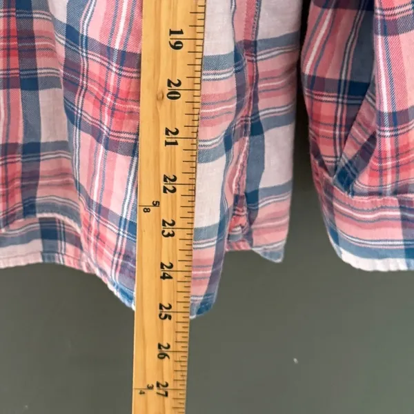 LL Bean Womens XL Pink Blue Plaid Cotton Button Down Shirt Long Sleeve 282506 - Image 8
